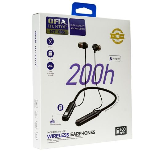 OFIA Huntop HT-085 Wireless Neckband Earphones – 200H Standby, 500mAh, LED Display