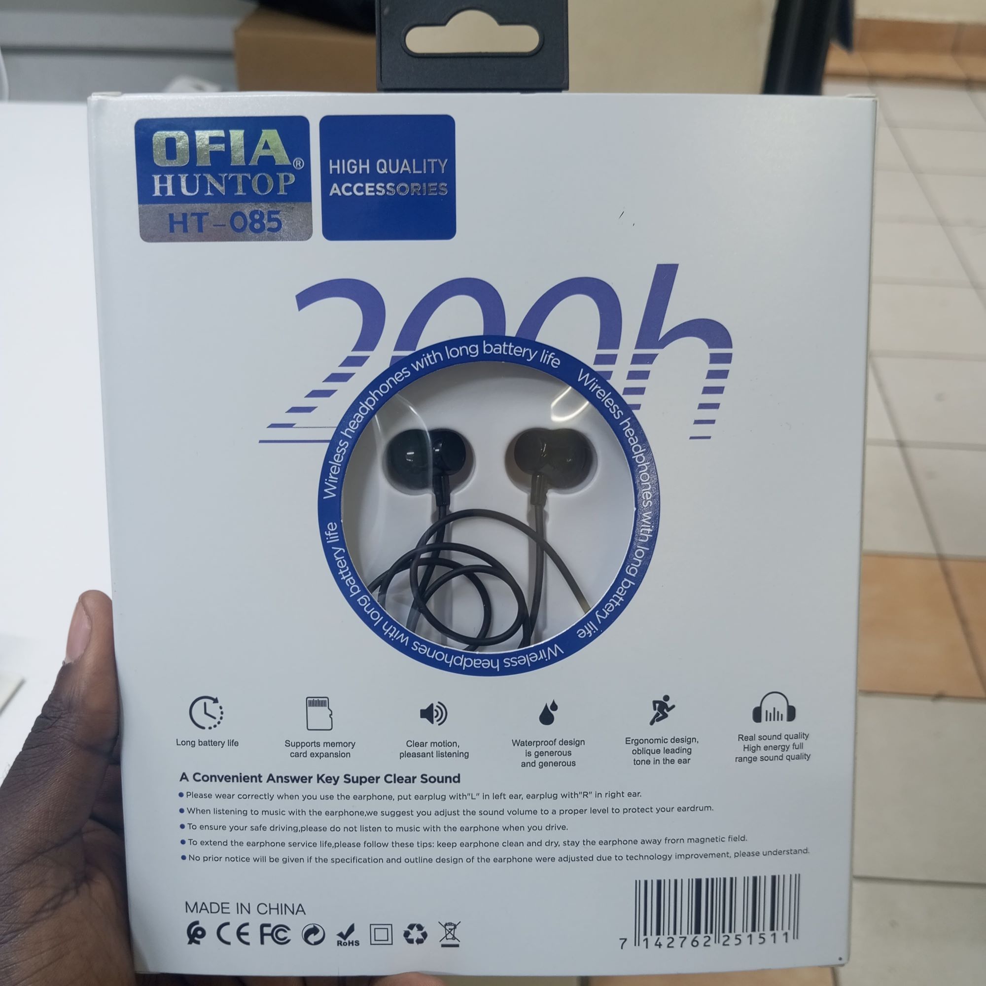 OFIA Huntop HT-085 Wireless Neckband Earphones – 200H Standby, 500mAh, LED Display
