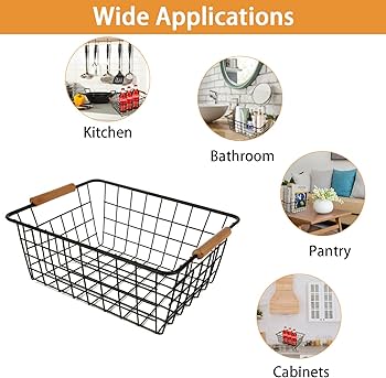 Multipurpose classy metallic mesh basket wooden handle