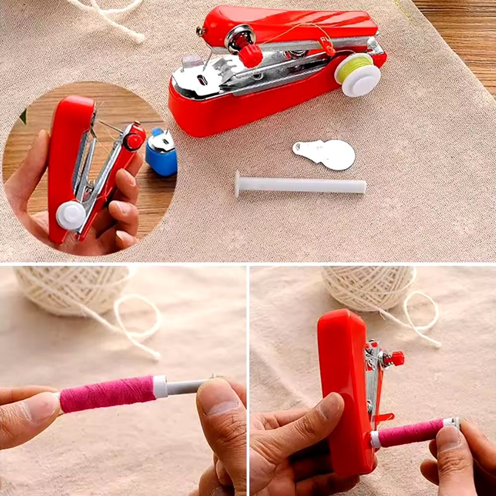- Home Handheld Sewing Machine Protable Outdoor Travel Clothes Fabrics DIY Stitchin Sew Tool Mini Manual Stitch Needlework Machine