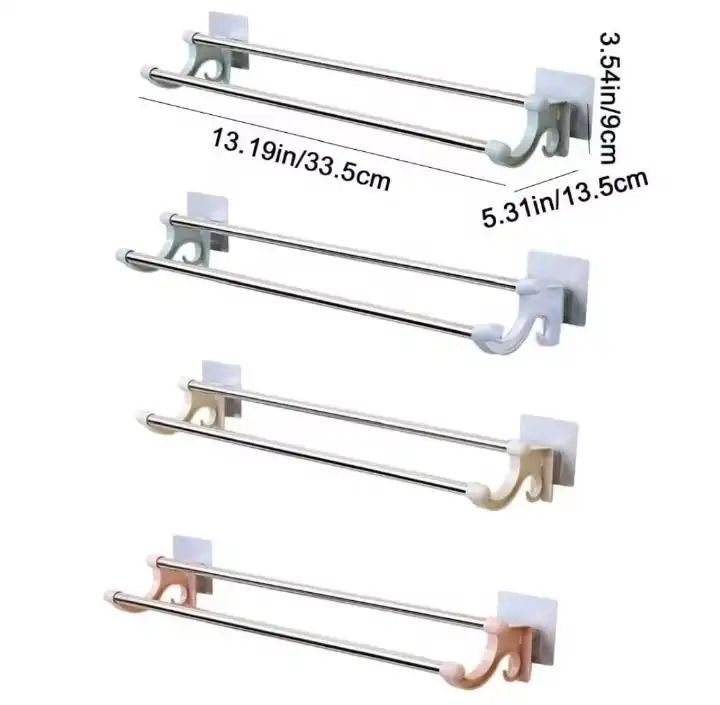 Self Adhesive Double Bath Towel Bars,Towel Holder Towel Racks for Bathroom and kitchen Lavatory, Stainless Steel Towel Hanger Wall Mount Towel Rail,Brushed Nickel 54 Cm