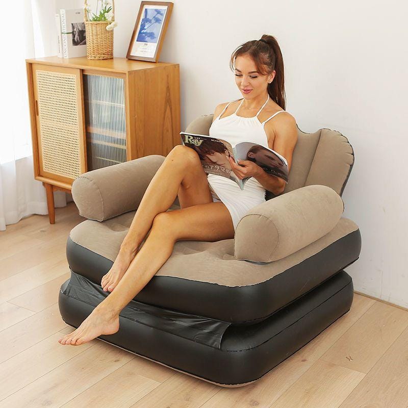 5 in 1 inflatable Couch lazy Sofa bed with L-shaped armrest / 1 Seater Sofa pull out bed
