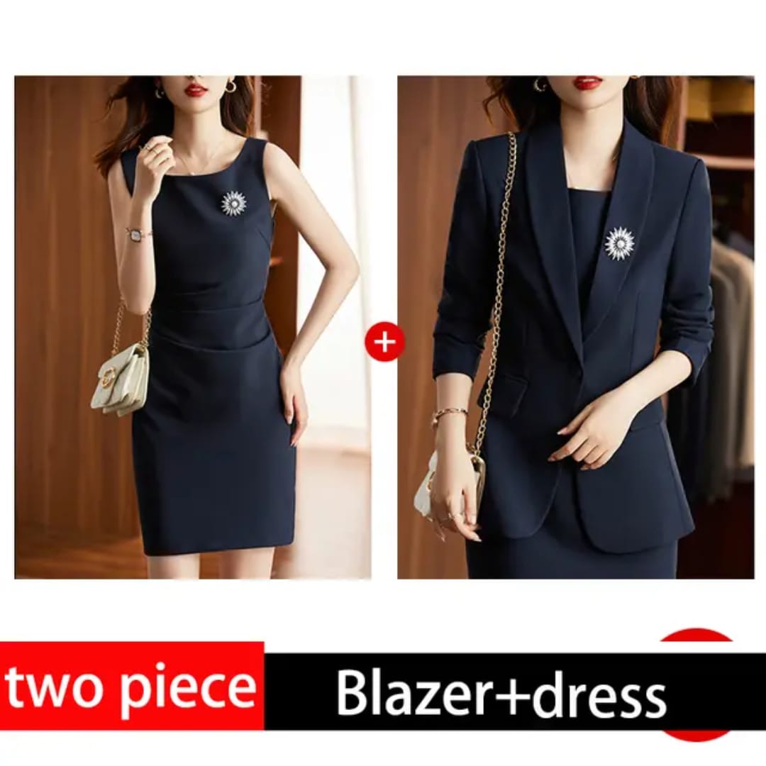 Ladies Office Dress Suit 2Psc  Set Clothes Women Clothing Sets Two Piece Outfits Chic Women’s Sleeveless Trouser Blazer Neck Stylish Piece Outfit for Office Casual Outings Vacations Meetings