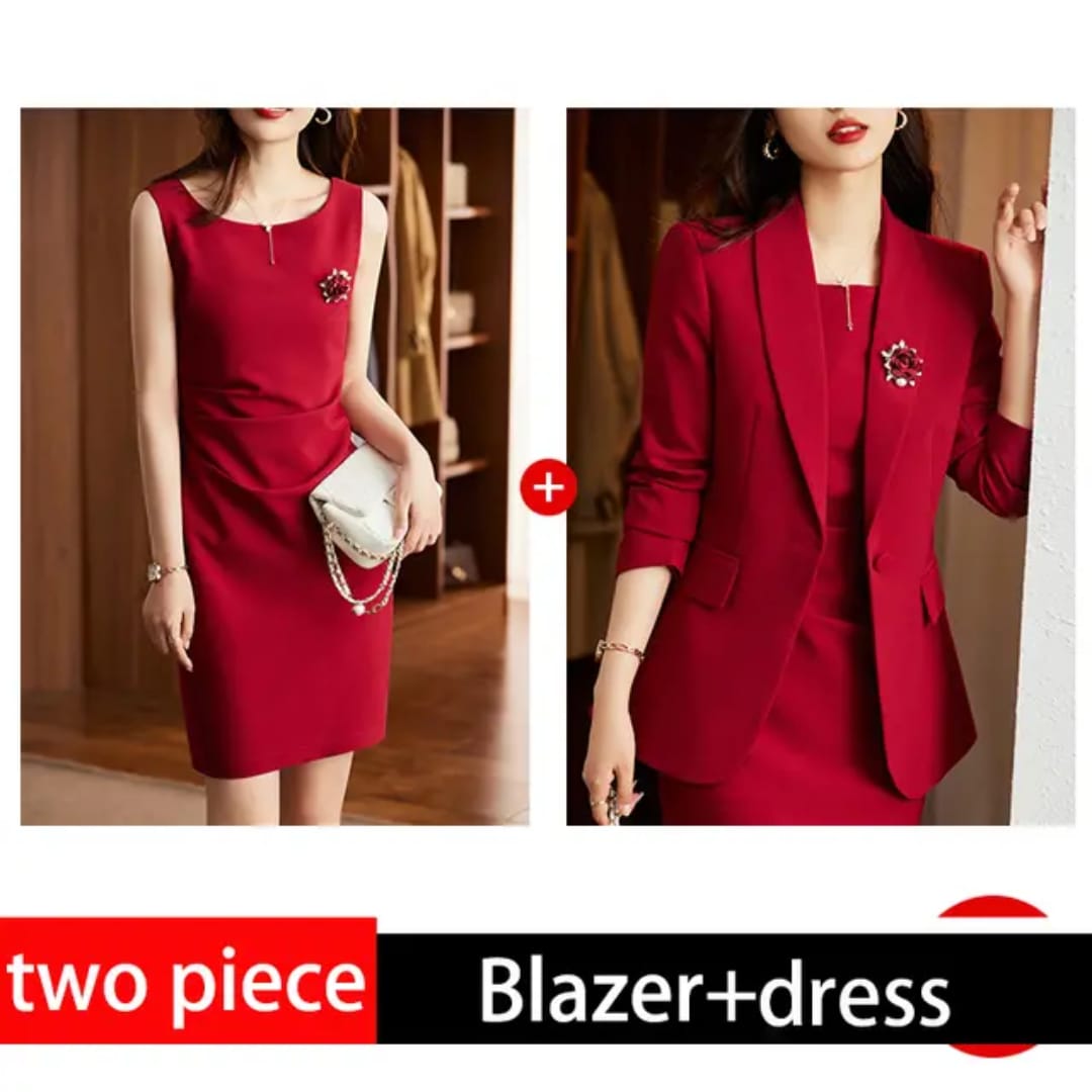 Ladies Office Dress Suit 2Psc  Set Clothes Women Clothing Sets Two Piece Outfits Chic Women’s Sleeveless Trouser Blazer Neck Stylish Piece Outfit for Office Casual Outings Vacations Meetings