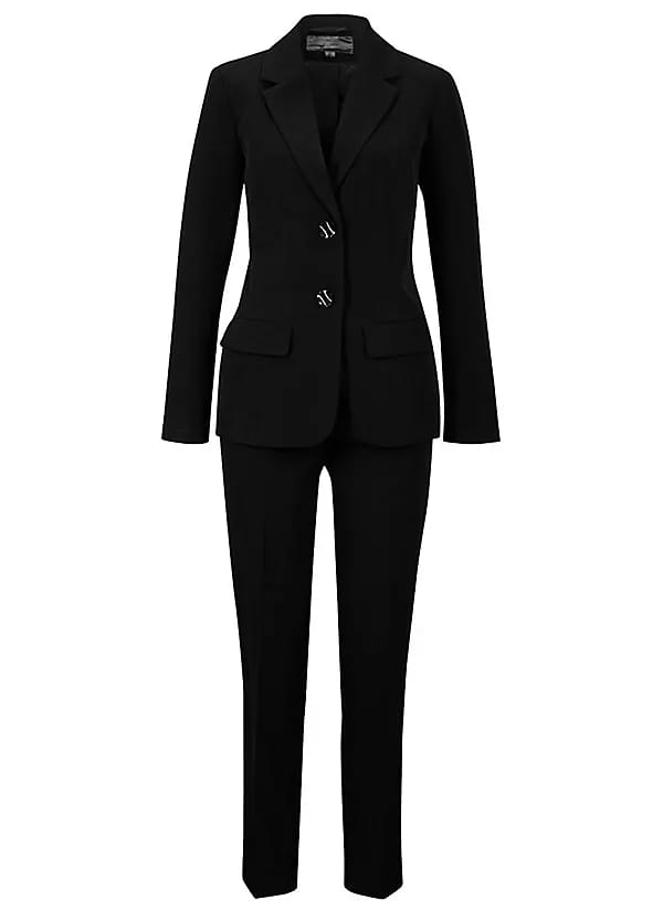 Ladies Black Office Suits 2Psc Set Clothes Women Clothing Sets Two Piece Outfits Chic Women’s Sleeveless Trouser Blazer Neck Stylish Piece Outfit for Office Casual Outings Vacations Meetings