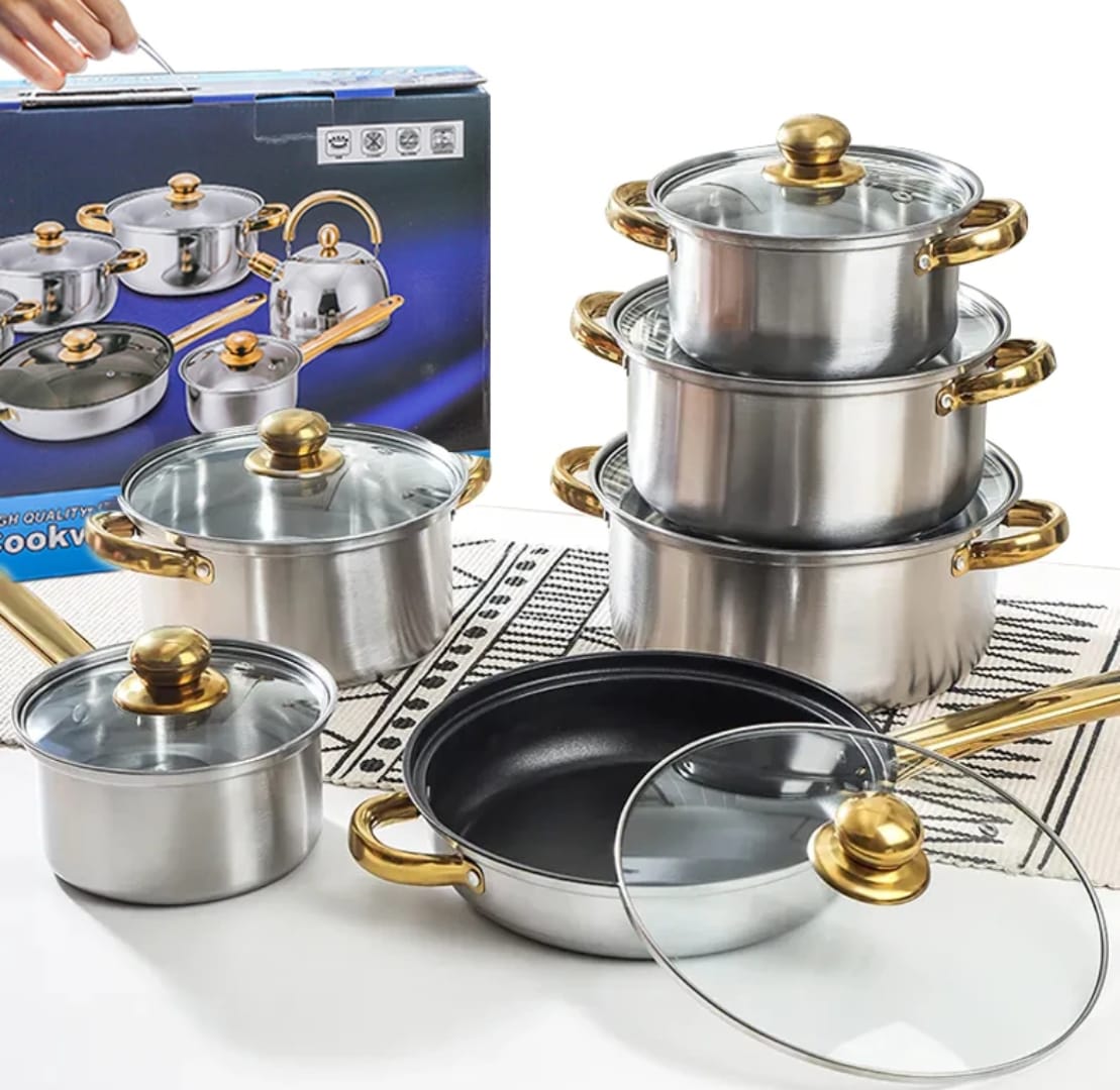 【OFFER】12PCS Stainless steel Pots Sufuria Cookware Set Cooking Pots Sufuria 6pcs pots+6pcs lids Good Quality Kitchen Pots