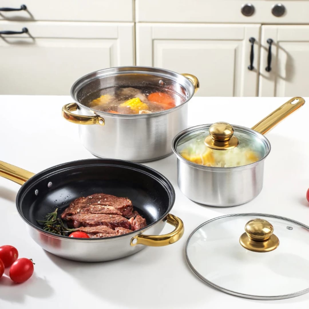 【OFFER】12PCS Stainless steel Pots Sufuria Cookware Set Cooking Pots Sufuria 6pcs pots+6pcs lids Good Quality Kitchen Pots