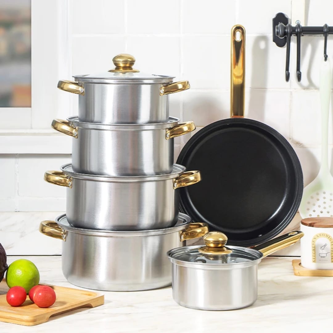 【OFFER】12PCS Stainless steel Pots Sufuria Cookware Set Cooking Pots Sufuria 6pcs pots+6pcs lids Good Quality Kitchen Pots