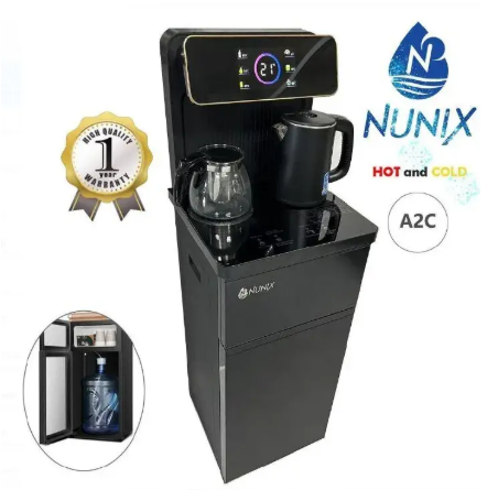 Nunix A2C Bottom Load Hot and Cold Stand-Alone Water Dispenser with Coffee Maker With 2 Electric Kettles Included Storage Cabinet Overheat Protection Low Power Consumption