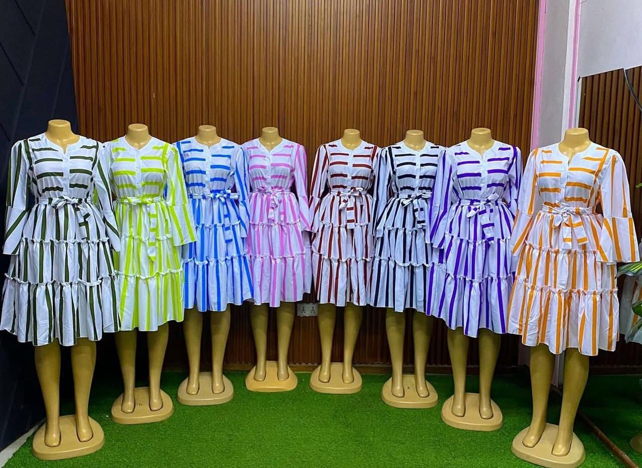 Striped Tiered Belted Midi Dress