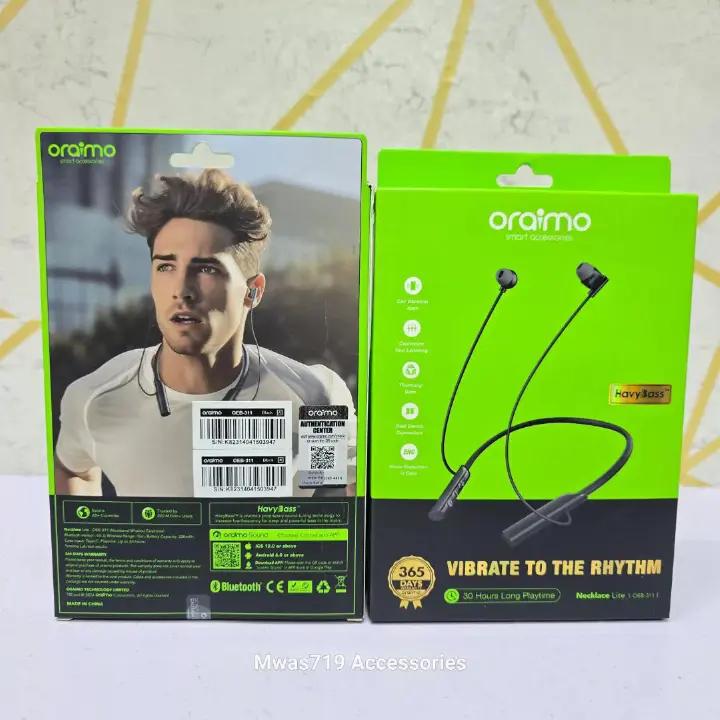 Oraimo OEB-311 Necklace Lite Call Vibration Wireless Headphones - 30Hr Playtime, Vibration Notifications, Dual-device Connectivity, Oraimo Sound App, 10m Range, 220mAh Battery-Headphones