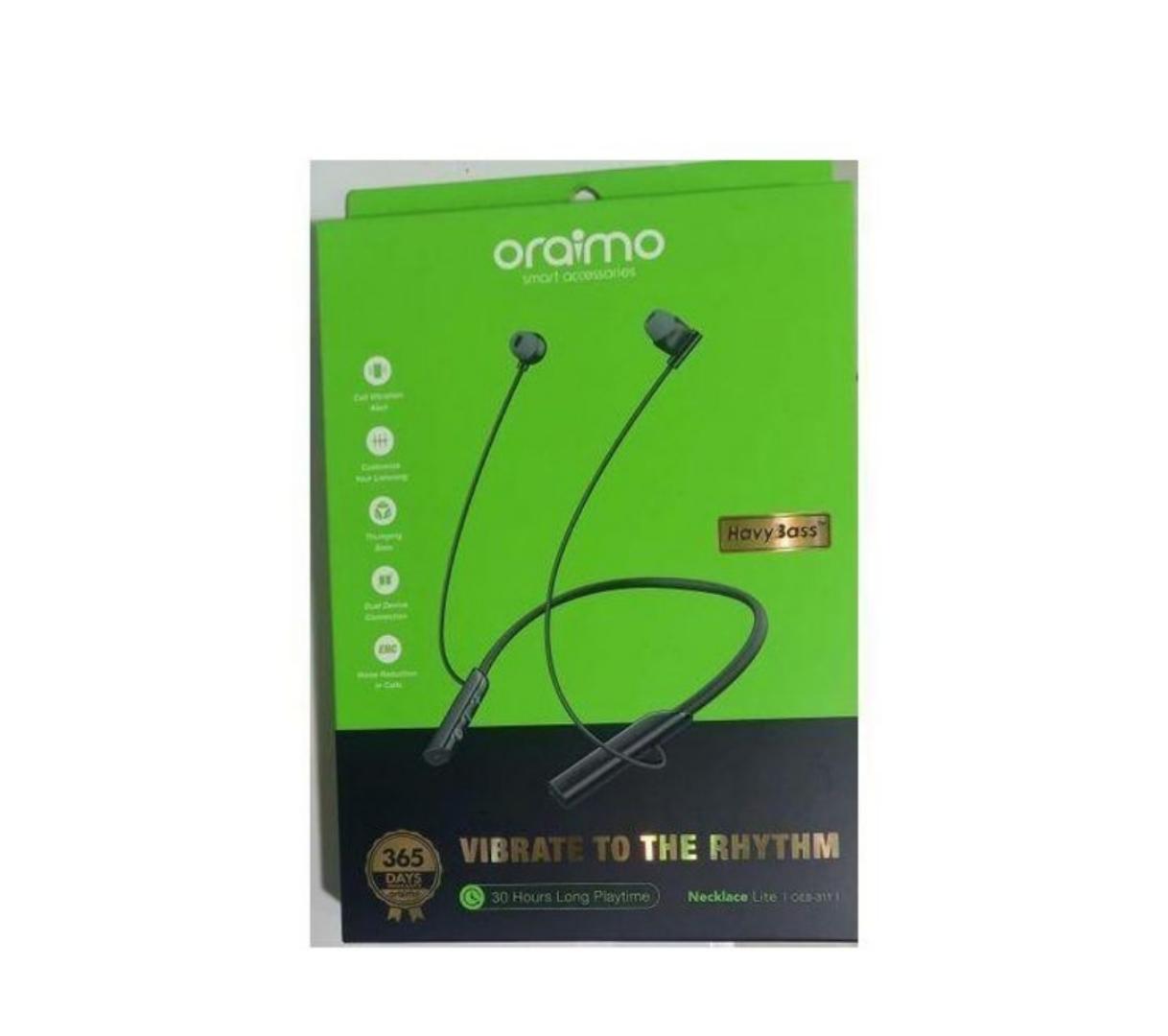Oraimo OEB-311 Necklace Lite Call Vibration Wireless Headphones - 30Hr Playtime, Vibration Notifications, Dual-device Connectivity, Oraimo Sound App, 10m Range, 220mAh Battery-Headphones
