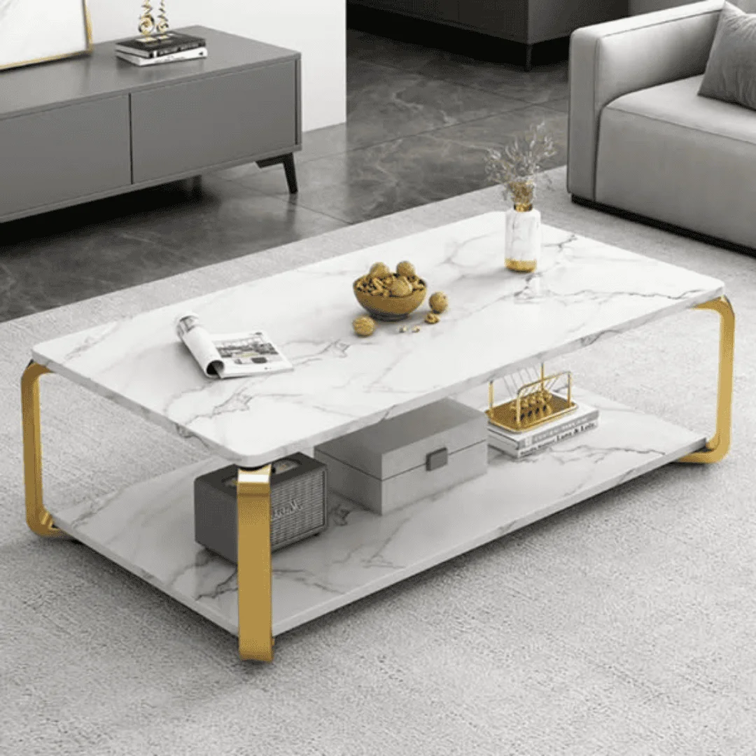 Wooden Marble Effect Coffee Table White