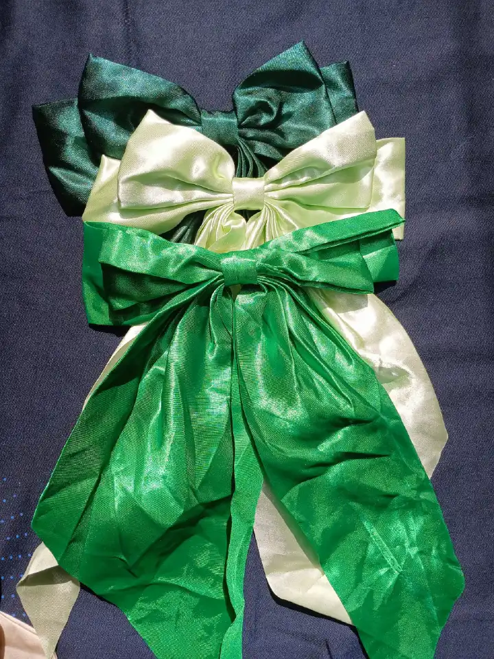 3-Piece Oversized French Satin Hair Bow Set – Elegant Emerald, Soft Mint & Vibrant Green Luxurious Hair Accessories for Women & Girls – Perfect for Weddings, Parties, & Daily Styling