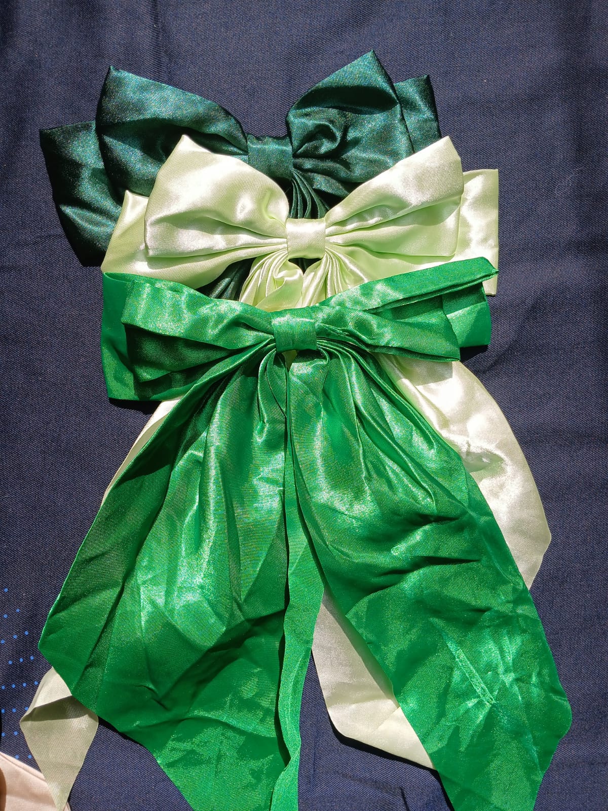 3-Piece Oversized French Satin Hair Bow Set – Elegant Emerald, Soft Mint & Vibrant Green Luxurious Hair Accessories for Women & Girls – Perfect for Weddings, Parties, & Daily Styling