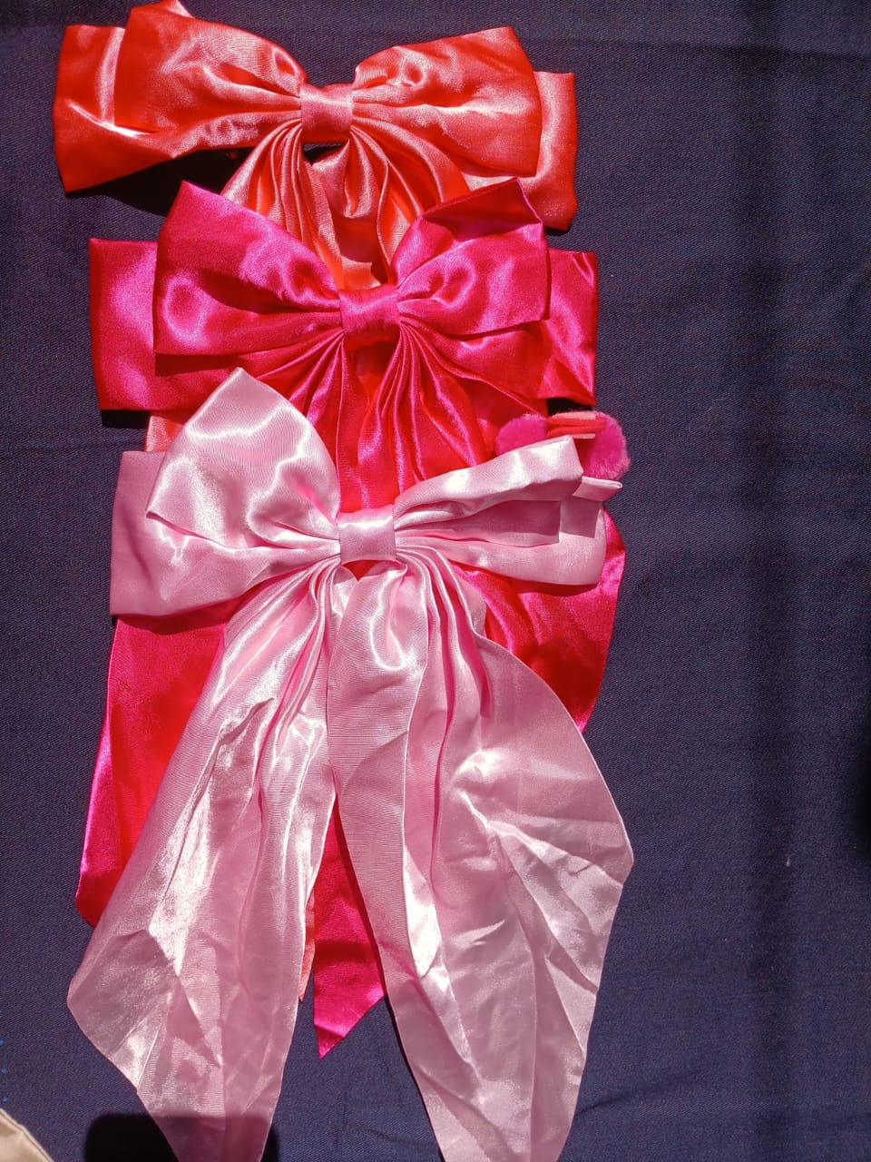 3-Piece Oversized French Satin Hair Bow Set – Romantic Pink, Bold Fuchsia & Vibrant Coral Hair Accessories for Girls & Women – Elegant Statement Bows for Parties, Gifts & Daily Styling
