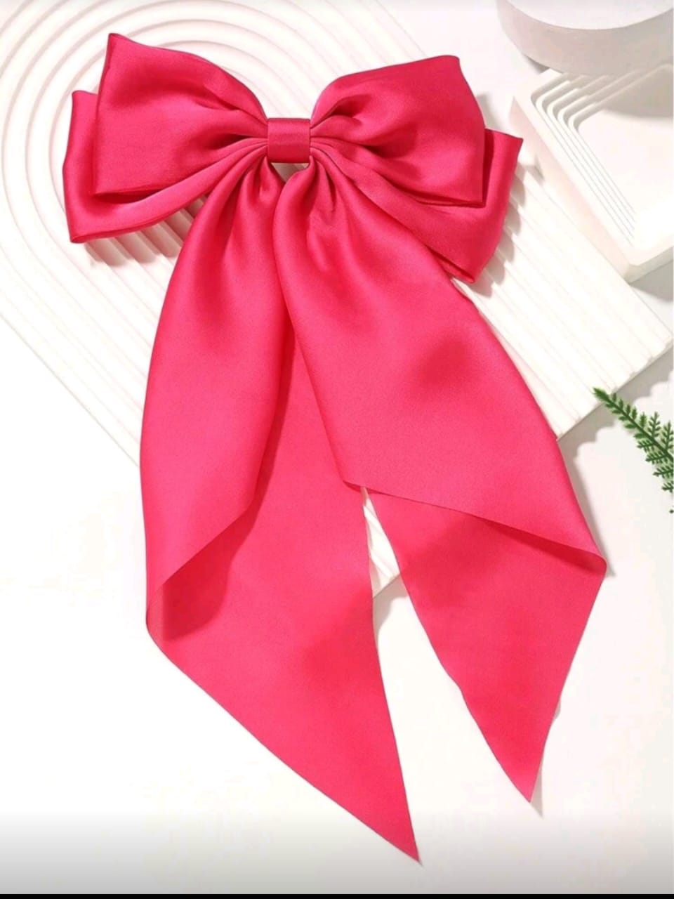 Large Pink Satin Bow Hair Clip – Elegant Ribbon Hair Accessory for Women & Girls | Stylish Big Hair Bow | Fashion Ponytail Holder Clip