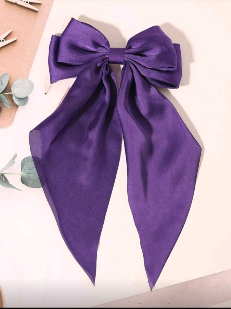 Large Purple Satin Bow Hair Clip – Elegant Big Ribbon Hair Accessory for Women & Girls | Fashion Hair Bow | Stylish Ponytail Holder