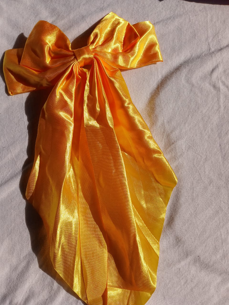 Large Yellow Satin Bow Hair Clip – Bright Big Ribbon Hair Accessory for Women & Girls | Fashion Hair Bow | Elegant Ponytail Holder