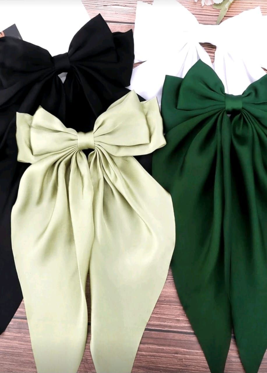 Large Green Satin Bow Hair Clip – Elegant Big Ribbon Hair Accessory for Women & Girls | Fashion Hair Bow | Stylish Ponytail Holder