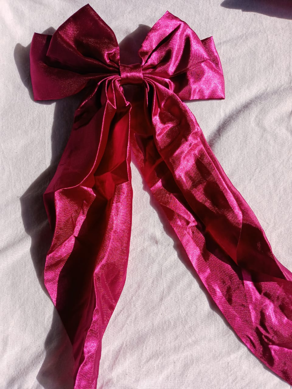 🎀 Elegant Oversized Satin Ribbon Bow – Luxurious Long Tail Hair Bow Clip for Women & Girls | Shiny Silk Fabric Accessory for Ponytails, Dresses, Gift Wrapping, or Party Decorations (Hot Pink) 🎀