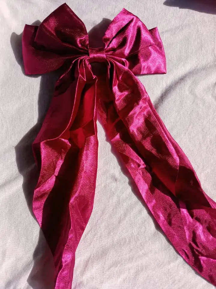 🎀 Elegant Oversized Satin Ribbon Bow – Luxurious Long Tail Hair Bow Clip for Women & Girls | Shiny Silk Fabric Accessory for Ponytails, Dresses, Gift Wrapping, or Party Decorations (Hot Pink) 🎀