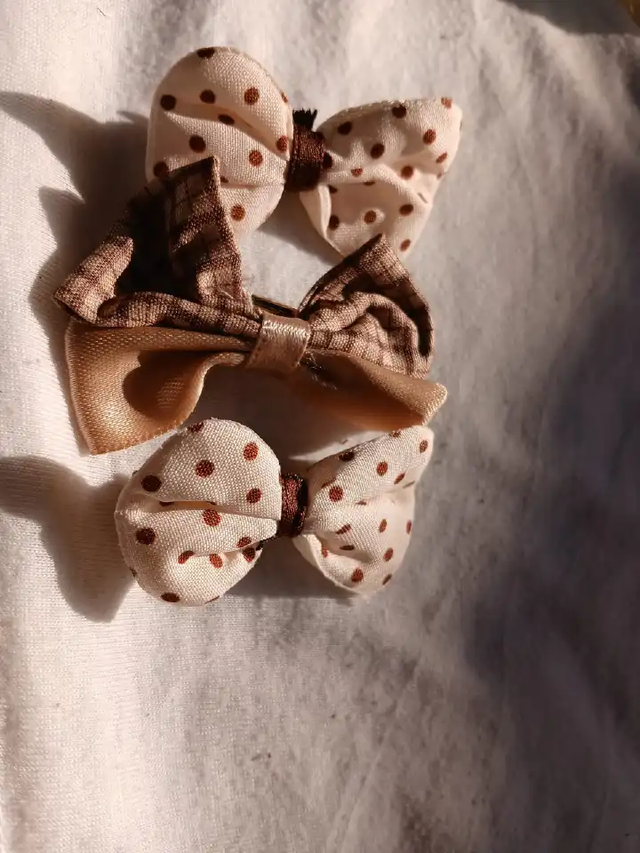3-Piece Vintage Polka & Plaid Fabric Hair Bow Set – Cute Retro Hair Accessories for Girls & Women 🎀✨