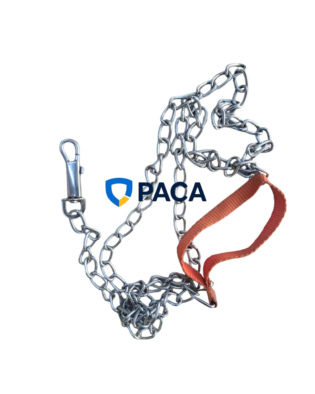 metal dog leash with a nylon handle. 
Made from strong, durable metal links.
Features a comfortable nylon or cloth handle for grip.
The zinc-plated or stainless steel finish is resistant to rust and c