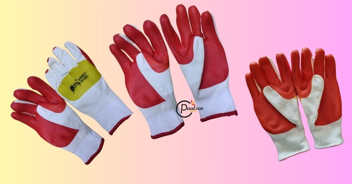 rubber-coated work safety gloves. 
The latex rubber palm coating provides excellent grip and durability. 
They are designed for general-purpose use in tasks like gardening, construction, and household