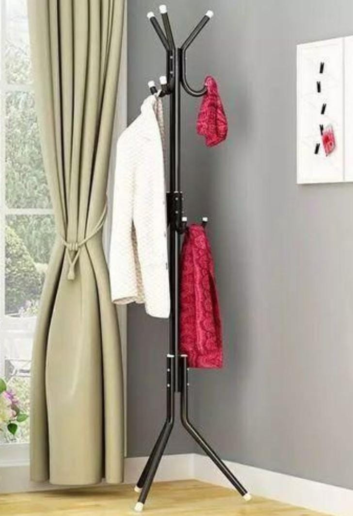 🔥 Smart Organizer Freestanding Coat Hanger 🧥 | Modern Metal Floor Standing Clothes Rack with Stable Tripod Base for Jackets, Bags, Hats & Scarves