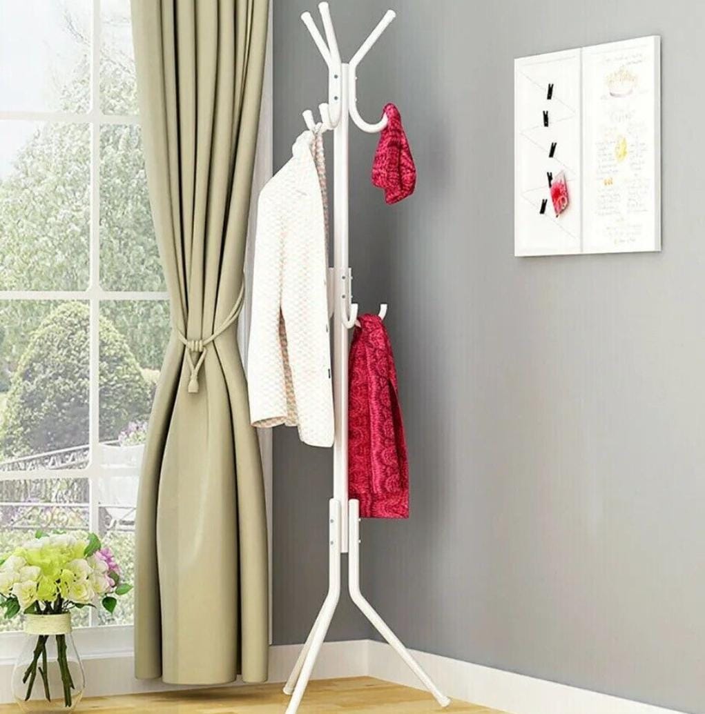 🔥 Smart Organizer Freestanding Coat Hanger 🧥 | Modern Metal Floor Standing Clothes Rack with Stable Tripod Base for Jackets, Bags, Hats & Scarves