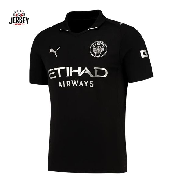 Away Black Manchester city 2025/2026-Inspired Football Jersey |  High-Quality Men’s Sportswear Shirt with Stylish Silver Accents