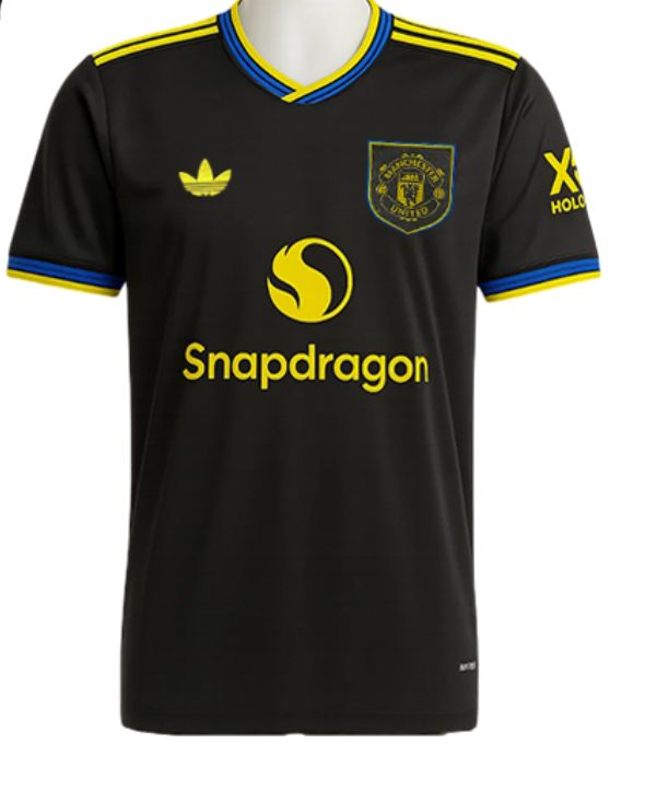 Manchester United 2025/2026 Third Kit, Black Football Jersey with Retro 90s Trim, Lightweight, Breathable Polyester Shirt Perfect for Training, Matches, Casual Wear, Fans, Sports and  Outdoor use.