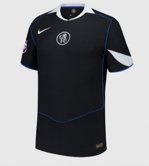Hot Deal! Chelsea FC 2025/26 Black Third Kit Jersey with Blue Piping and Modern Crest, Lightweight Breathable Performance Football Shirt for Training, Matches, Fans and Casual Wear Everyday Use Plus X