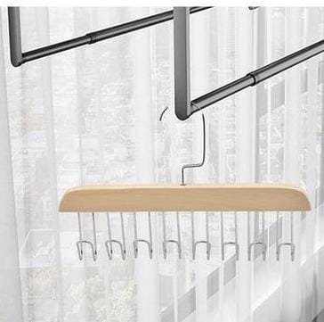Limited Offer! Multi-Hook Wooden Tie & Belt Hanger, Premium 8-Hook Stainless Steel Organizer for Ties, Belts, Scarves and Accessories, Space-Saving Wooden Wardrobe Storage Rack