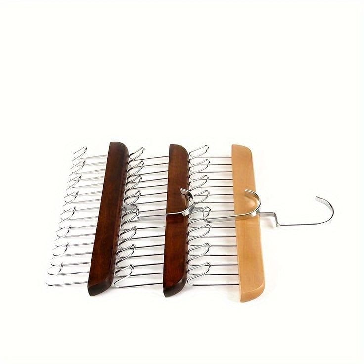 Limited Offer! Multi-Hook Wooden Tie & Belt Hanger, Premium 8-Hook Stainless Steel Organizer for Ties, Belts, Scarves and Accessories, Space-Saving Wooden Wardrobe Storage Rack