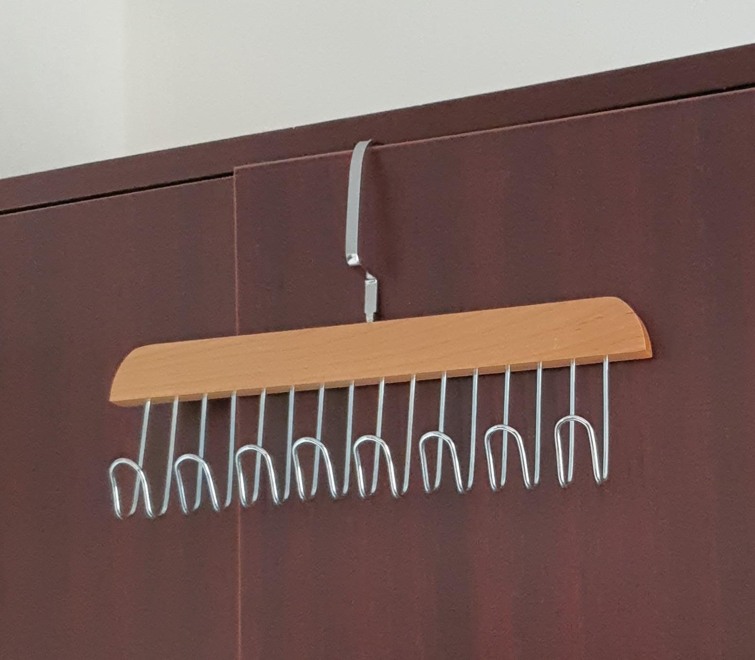 Limited Offer! Multi-Hook Wooden Tie & Belt Hanger, Premium 8-Hook Stainless Steel Organizer for Ties, Belts, Scarves and Accessories, Space-Saving Wooden Wardrobe Storage Rack