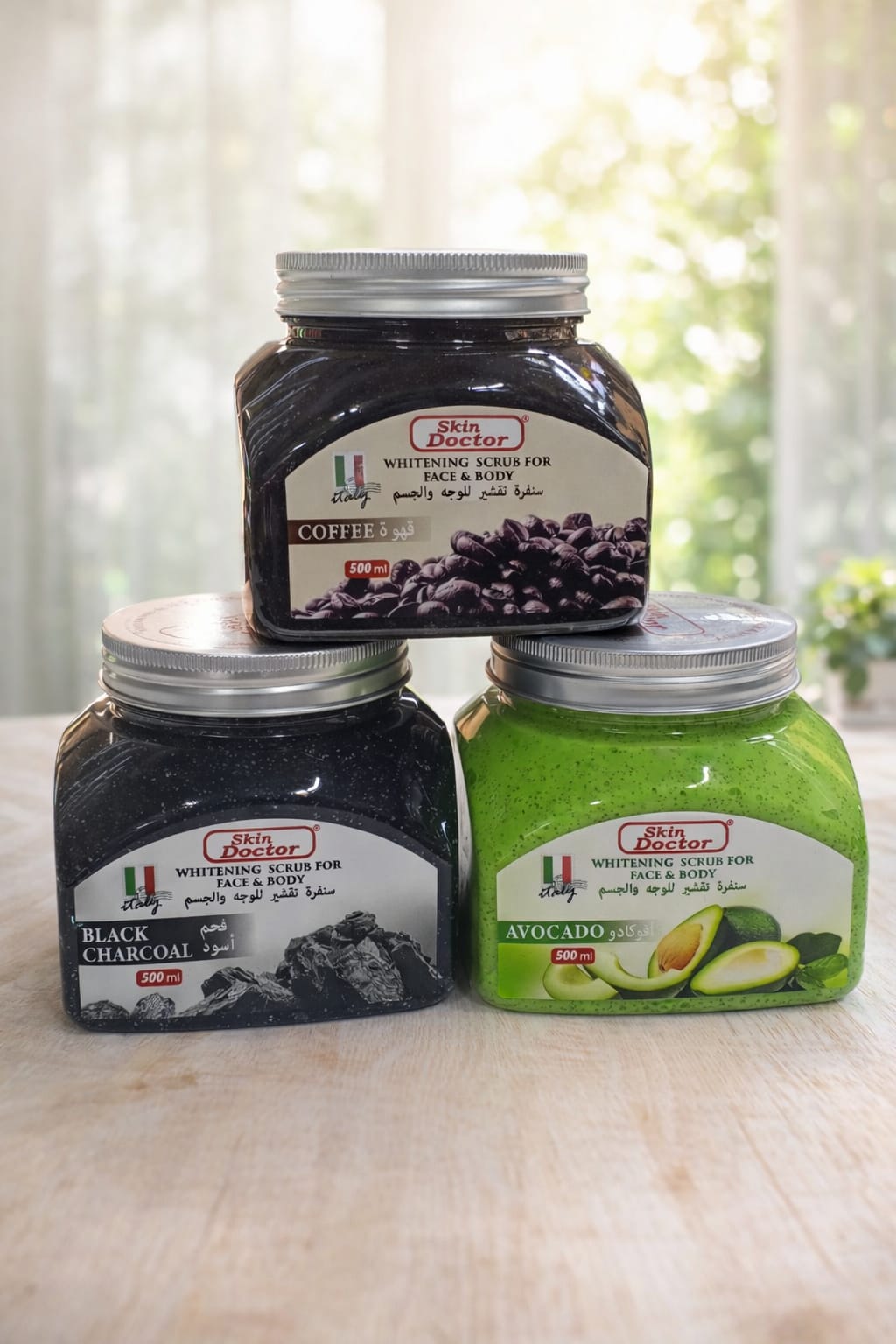 Skin Doctor Whitening Scrub for Face & Body – Coffee, Black Charcoal & Avocado (500ml)