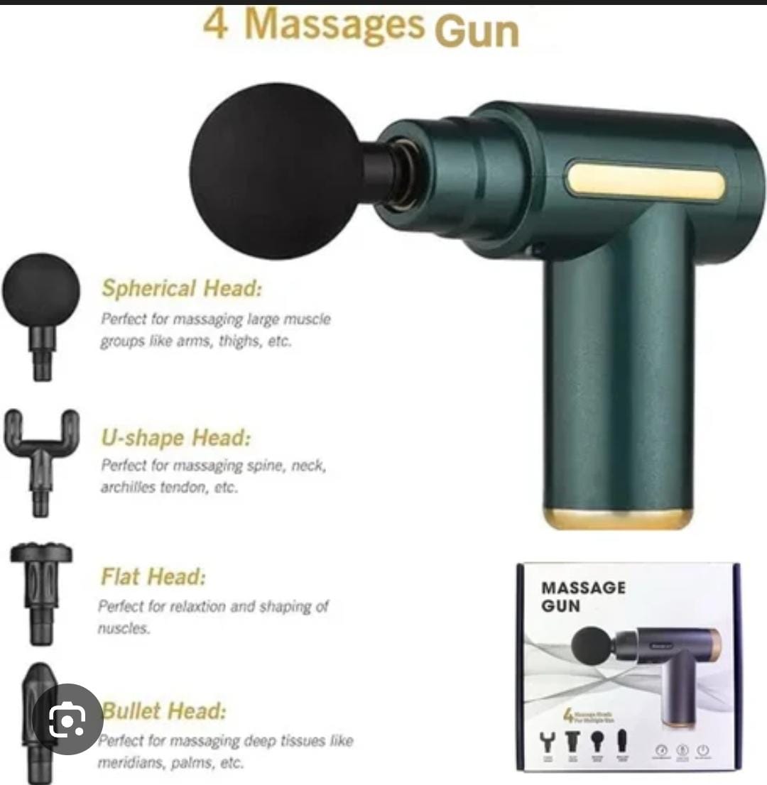 Rechargeable Percussion Massage Gun with 4 Interchangeable Heads, Deep Tissue Muscle Relaxation Massager for Body, Neck & Back