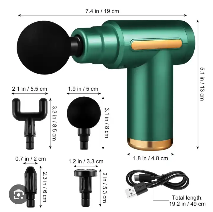 Rechargeable Percussion Massage Gun with 4 Interchangeable Heads, Deep Tissue Muscle Relaxation Massager for Body, Neck & Back