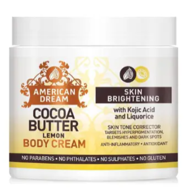 Original American dream cocoa butter, cocoa butter lemon cream, whitening cream, dark spot removal cream, skin brightening cream, moisturizing body cream, face and body cream, lemon whitening cream