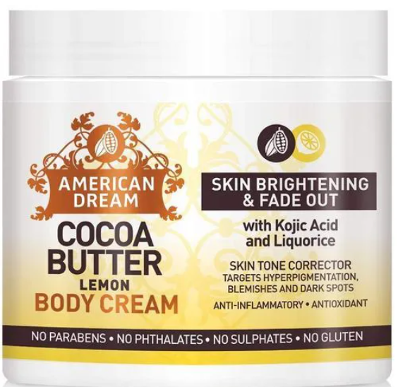 Original American dream cocoa butter, cocoa butter lemon cream, whitening cream, dark spot removal cream, skin brightening cream, moisturizing body cream, face and body cream, lemon whitening cream