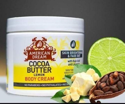 Original American dream cocoa butter, cocoa butter lemon cream, whitening cream, dark spot removal cream, skin brightening cream, moisturizing body cream, face and body cream, lemon whitening cream