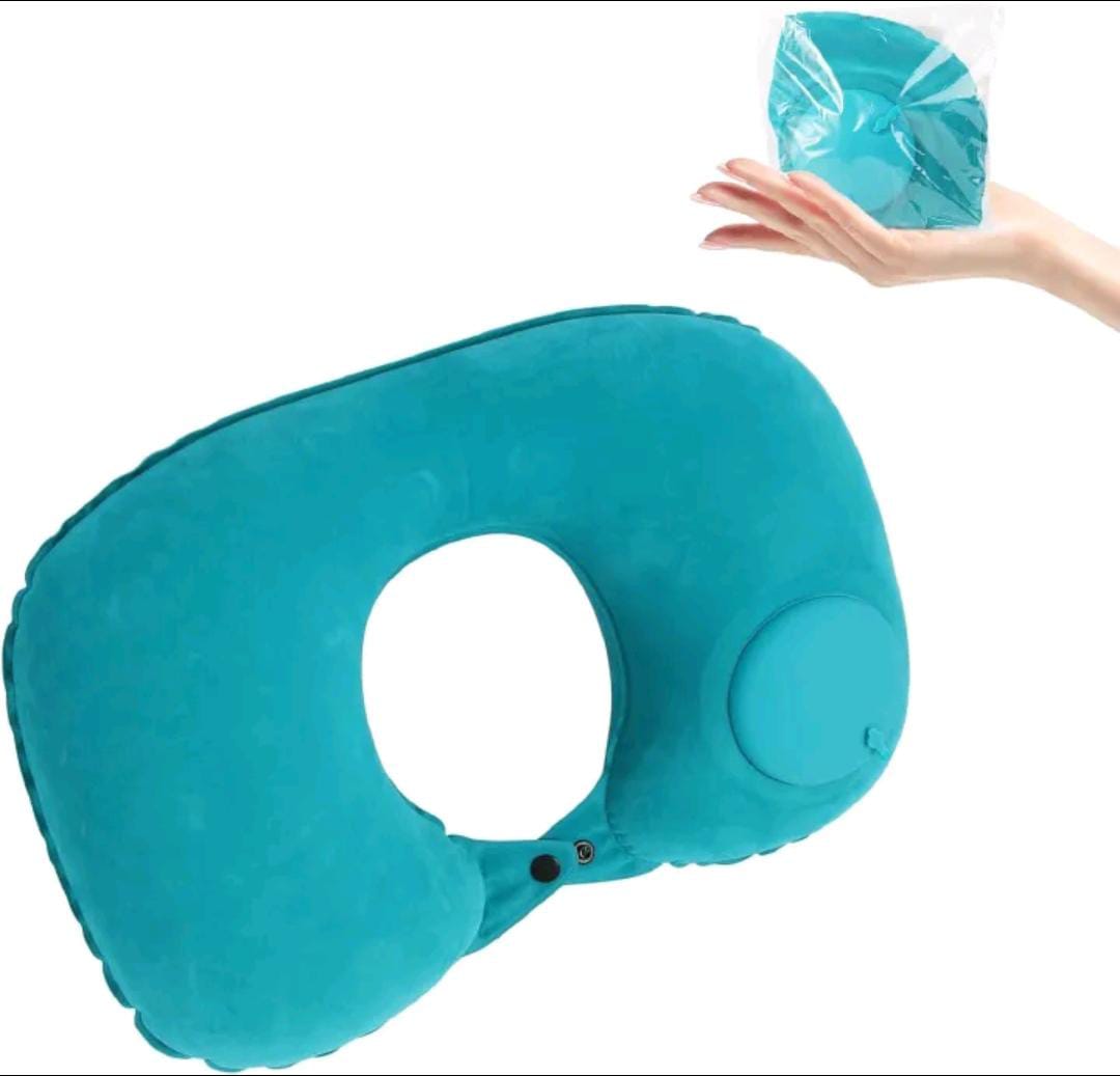 Luxury Inflatable Travel Neck Support Pillow – Ergonomic Anti-Pain Air Cushion for Long Flights, Road Trips, Camping & Office Rest | Compact, Foldable & Soft Skin-Friendly Travel Companion