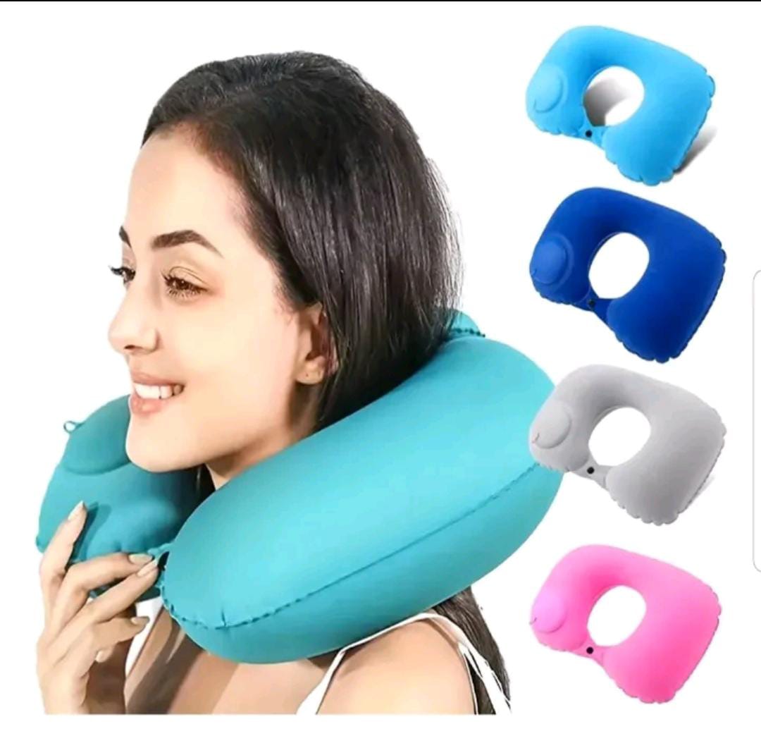 Luxury Inflatable Travel Neck Support Pillow – Ergonomic Anti-Pain Air Cushion for Long Flights, Road Trips, Camping & Office Rest | Compact, Foldable & Soft Skin-Friendly Travel Companion