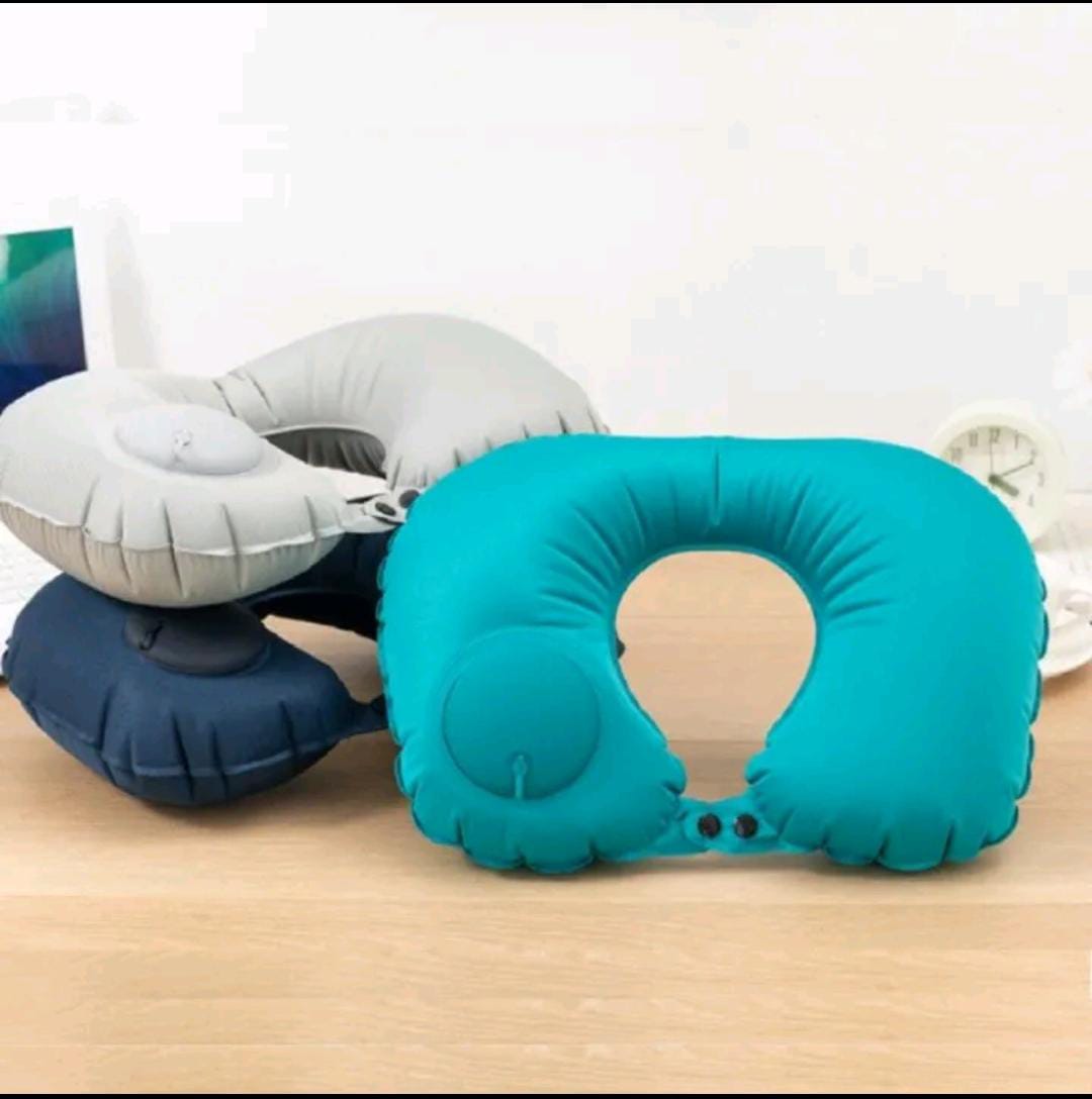 Luxury Inflatable Travel Neck Support Pillow – Ergonomic Anti-Pain Air Cushion for Long Flights, Road Trips, Camping & Office Rest | Compact, Foldable & Soft Skin-Friendly Travel Companion