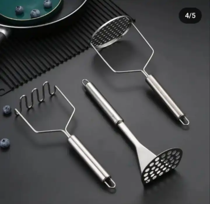 Premium Heavy-Duty Stainless Steel Potato Masher  – Durable Non-Slip Kitchen Tools for Mashing Potatoes, Fruits, Vegetables & Baby Food | Rust-Free, Easy-Clean & Comfortable Grip