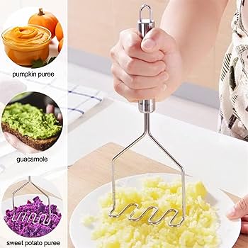 Premium Heavy-Duty Stainless Steel Potato Masher  – Durable Non-Slip Kitchen Tools for Mashing Potatoes, Fruits, Vegetables & Baby Food | Rust-Free, Easy-Clean & Comfortable Grip