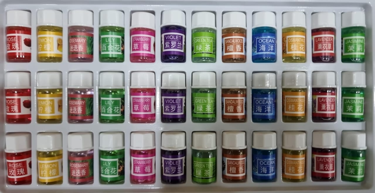 Premium 36-Pack Essential Oils Set (3ml Each) – 12 Scents × 3 Bottles Each – Rose, Lemon, Rosemary, Lily, Strawberry, Violet, Green Tea, Ocean, Sandalwood, Osmanthus, Jasmine & Lavender – Aromatherapy