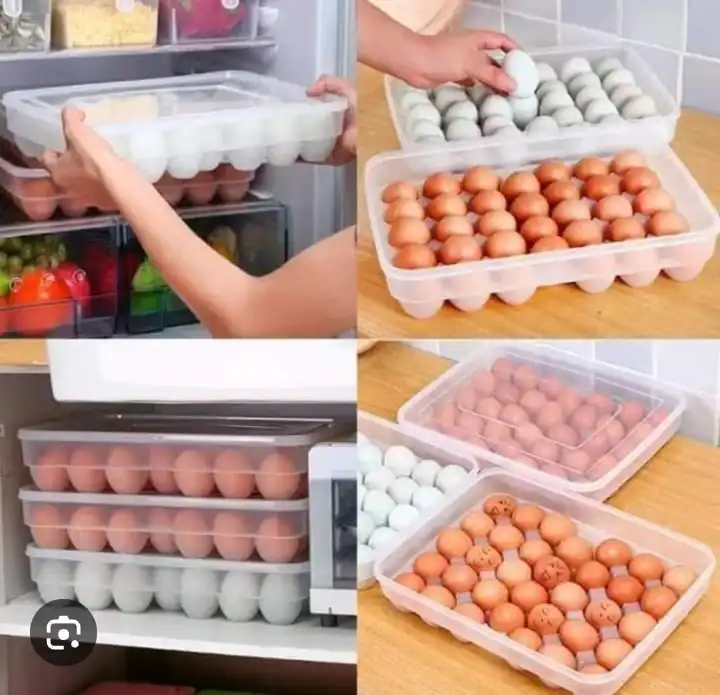Premium 34-Slot Egg Storage Container with Secure Lid – Large-Capacity Fridge Egg Tray Organizer for Fresh & Safe Egg Keeping (Durable, Space-Saving, Transparent Design)